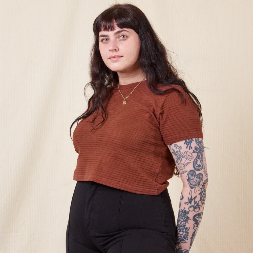 Big Bud Press Cropped Honeycomb Tee in Fudgesicle Brown